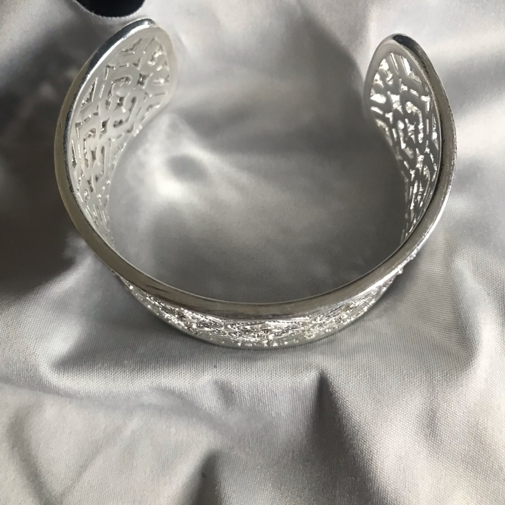 Sterling Silver Heart Patterned Cuff Bracelet - image 3